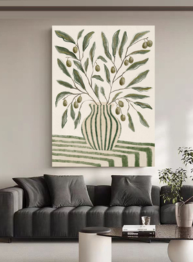 北欧风淡雅绿色植物客厅装饰画侘寂风治愈系卧室挂画立体感无框画