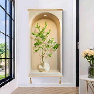 北欧奶油风玄关装饰画小清新绿植光影书房客厅走廊过道背景墙挂画