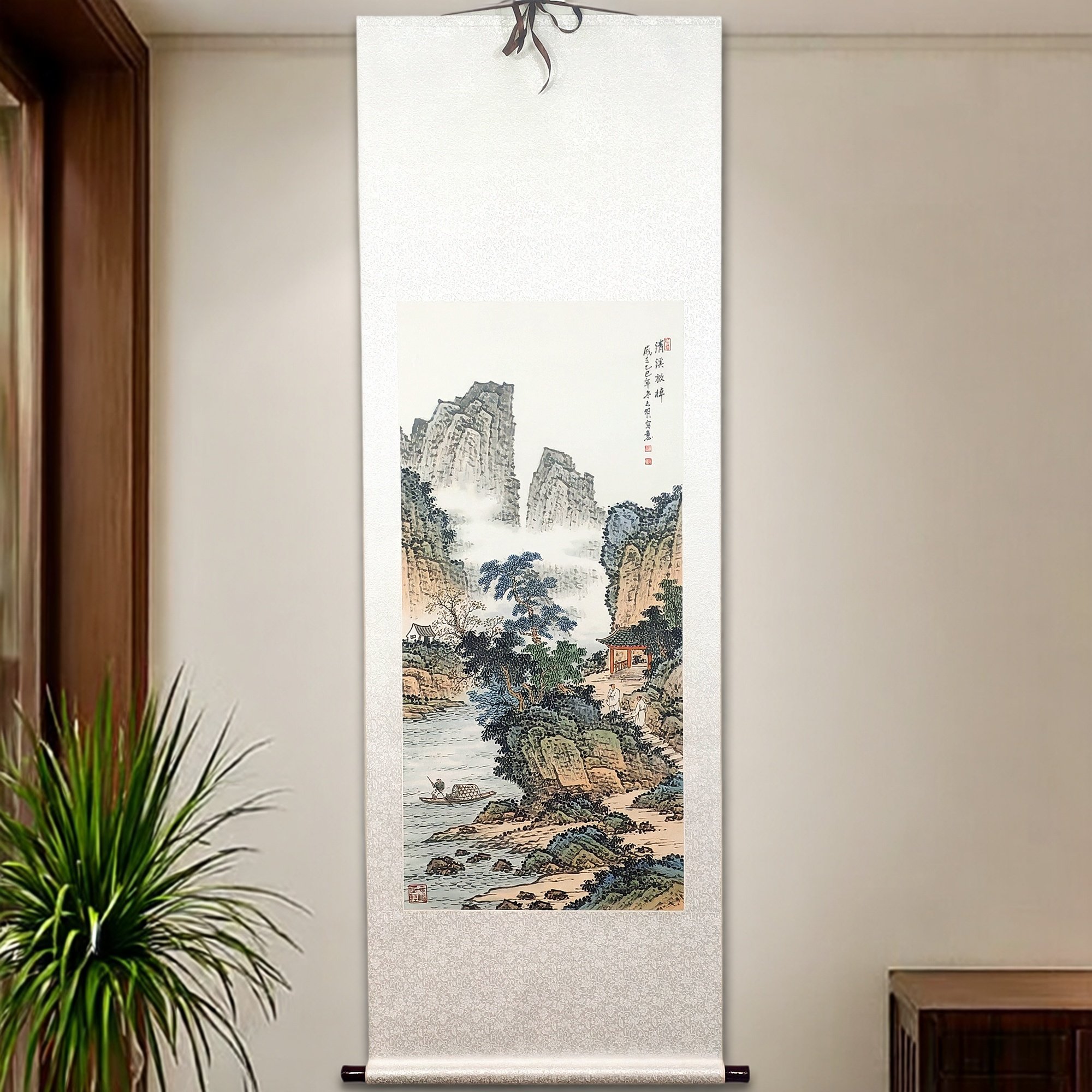 手绘国画山水画书画作品真迹水墨客厅字画办公室装饰竖版卷轴挂画