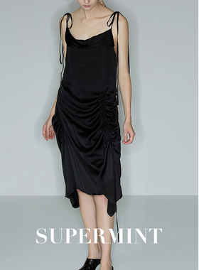 【现货折扣款】SHANG1BYSHANGYI 小众设计多层次抽绳吊带连衣裙