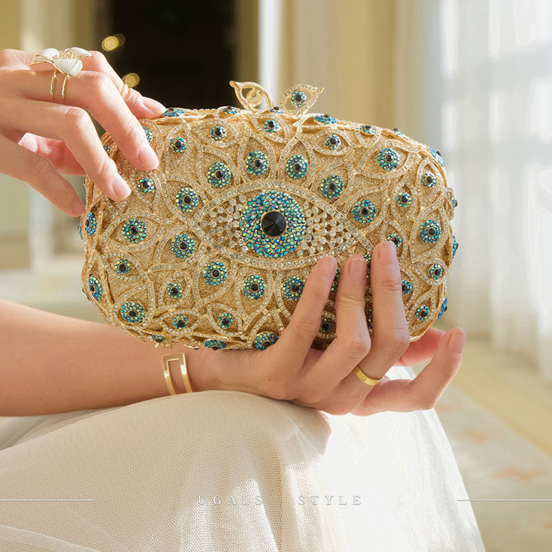 UGALS重工蓝色恶魔之眼镶钻盒子时尚晚宴气质高级感手拿斜挎小包,箱包皮具/热销女包/男包,手拿包,淘宝优惠券,粉丝福利购,淘宝优惠卷