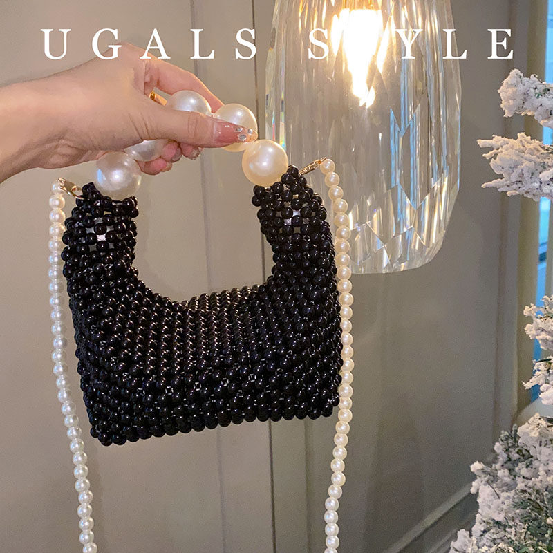 ugals名媛手工编织串珠diy编织珍珠马鞍包宴会串珠枕头手拿斜挎包