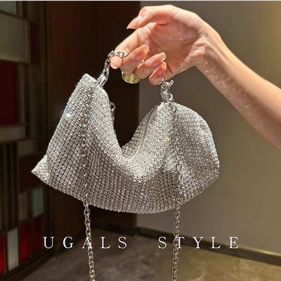 UGALS辣妹时尚百搭水钻满钻水桶手工编织闪亮不灵宴会手拿斜挎包