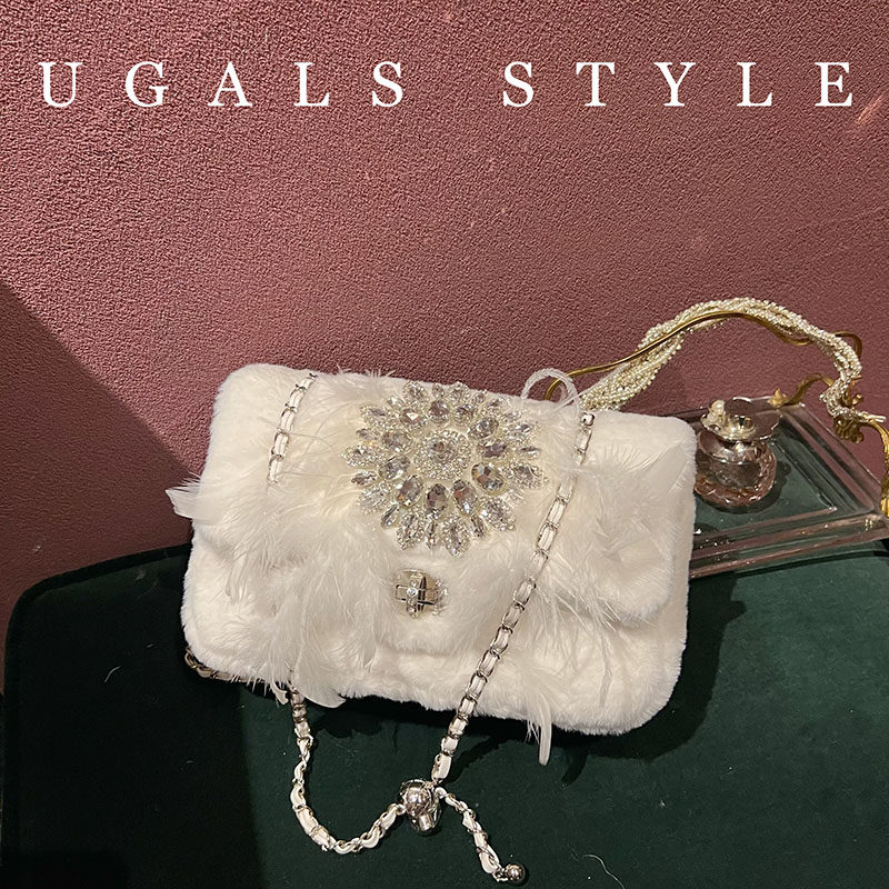 UGALS太阳花毛茸闪亮不灵水钻兔毛绒羽毛翻盖手机腋下斜挎小方包,箱包皮具/热销女包/男包,小方包,淘宝优惠券,粉丝福利购,淘宝优惠卷