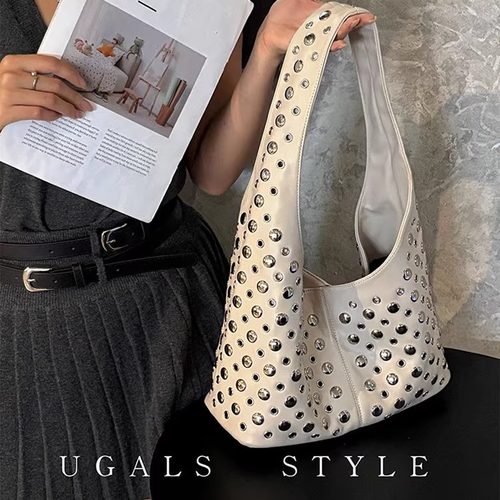 UGALS辣妹暗黑朋克休闲个性圆点柳钉腋下水桶购物袋单肩托特包包