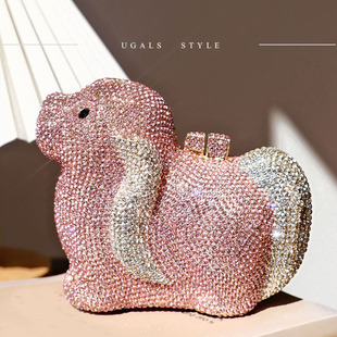 UGALS法式仙女镶水钻小狗重工晚宴手拿包闪亮满钻可爱小众斜挎包