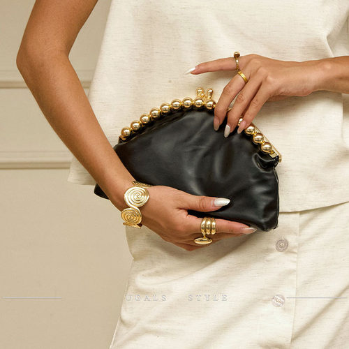 UGALS法式复古小众设计手提夹扣时尚百搭单肩斜挎贝壳手拿手拎包