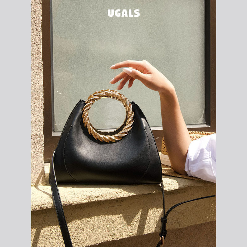 UGALS复古金属太阳花圆环梯形饺子时尚百搭高级感宴会手拿斜挎包