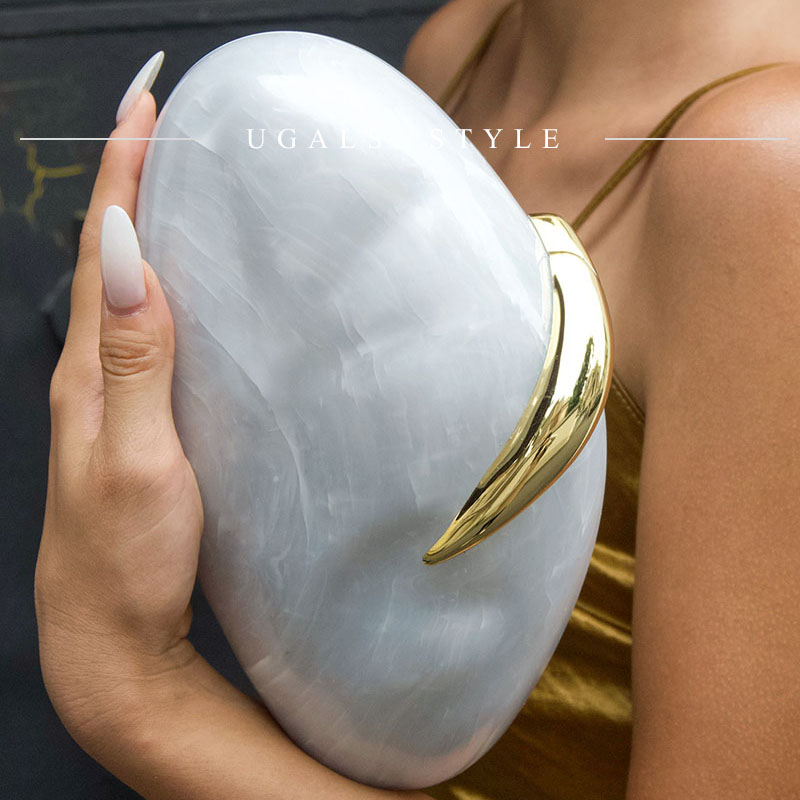 UGALS亚克力大理石贝壳恐龙蛋宴会盒子鹅蛋重工百搭手拿斜挎小包