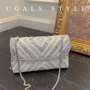 UGALS复古珍珠时尚 水钻手抓单肩斜挎包 气质名媛晚宴会旗袍新中式