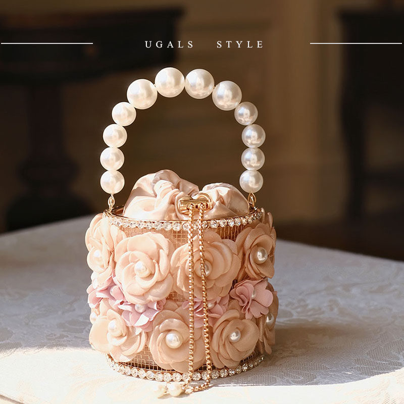 UGALS法式复古花朵珍珠鸟笼抽绳水桶气质百搭晚宴镂空手拿斜挎包,箱包皮具/热销女包/男包,手拿包,淘宝优惠券,粉丝福利购,淘宝优惠卷