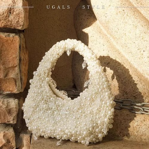 UGALS法式复古高级感手工串珍珠饺子托特宴会名媛云朵腋下手拿包