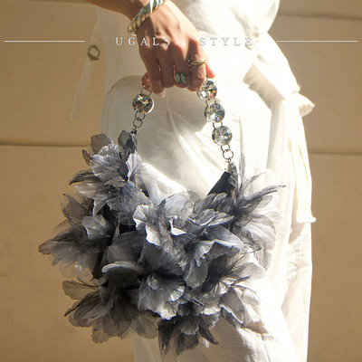 UGALS新中式国风重工水钻闪亮不灵个性花朵腋下单肩手提手挽包包