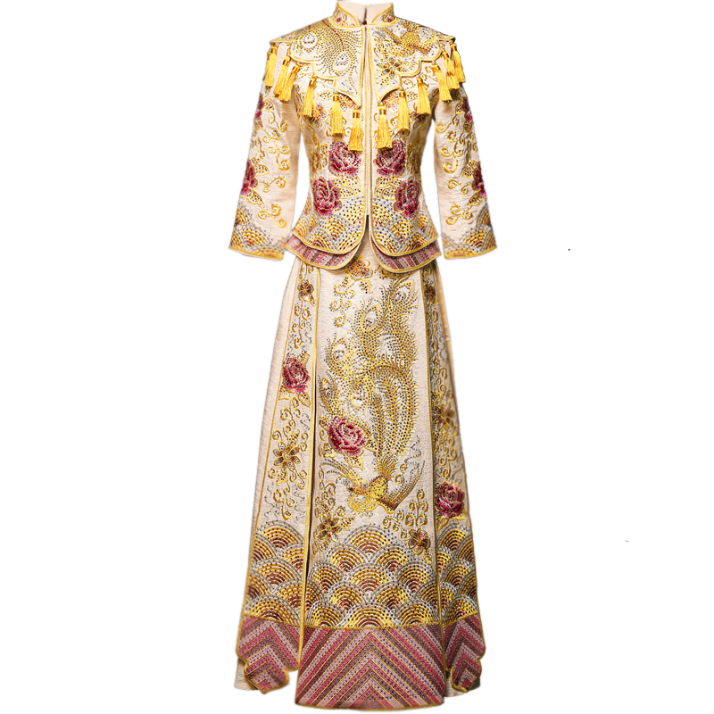 结婚云肩烫钻秀禾服长旗袍龙凤褂
