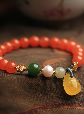 冰种天然南红手串云南保山多宝玉石红色本命年新年过年喜庆手链女