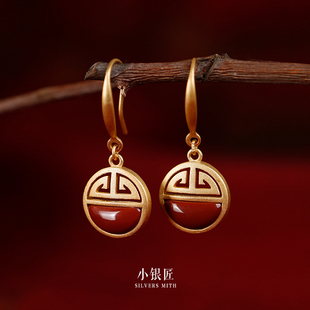 天然南红耳饰纯银耳环女国风红色本命年新年过年喜庆耳坠耳钉礼物