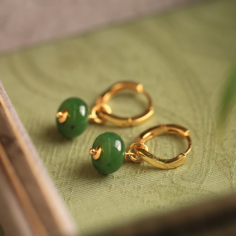 和田玉碧玉纯银18k包金平安扣耳扣女 高级感轻奢玉石耳钉耳饰耳坠