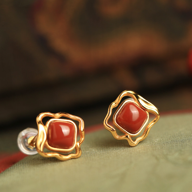 天然南红纯银方糖耳钉女红色新年过年喜庆本命年玛瑙耳饰耳环礼物,饰品/流行首饰/时尚饰品新,耳钉,淘宝优惠券,粉丝福利购,淘宝优惠卷