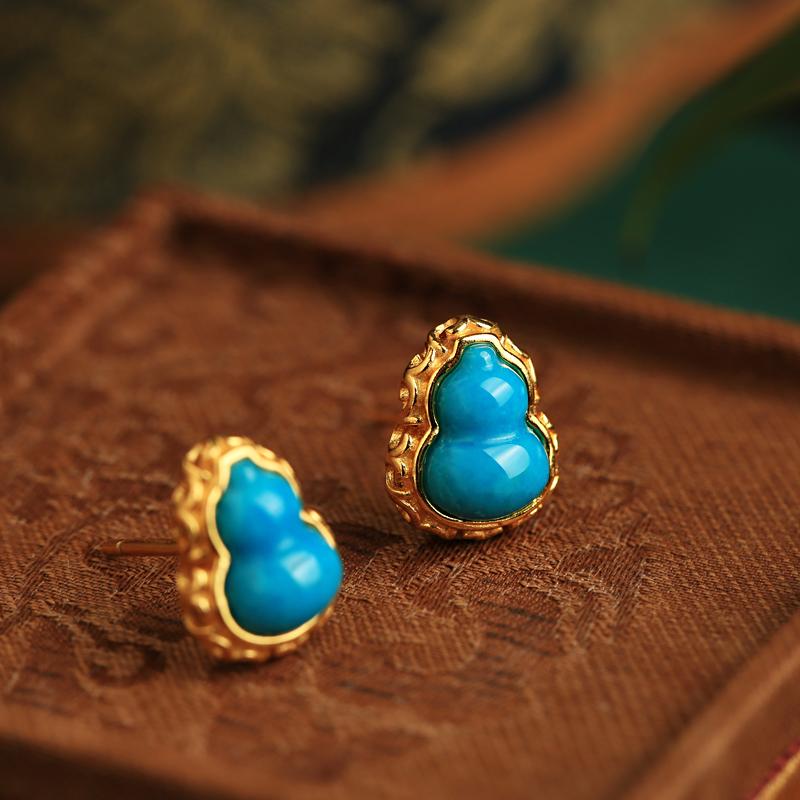 小银匠绿松石小葫芦新中式银耳钉