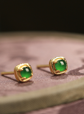 冰种天然翡翠阳绿纯银小耳钉女高级绿色玉石新年过年耳饰耳环礼物