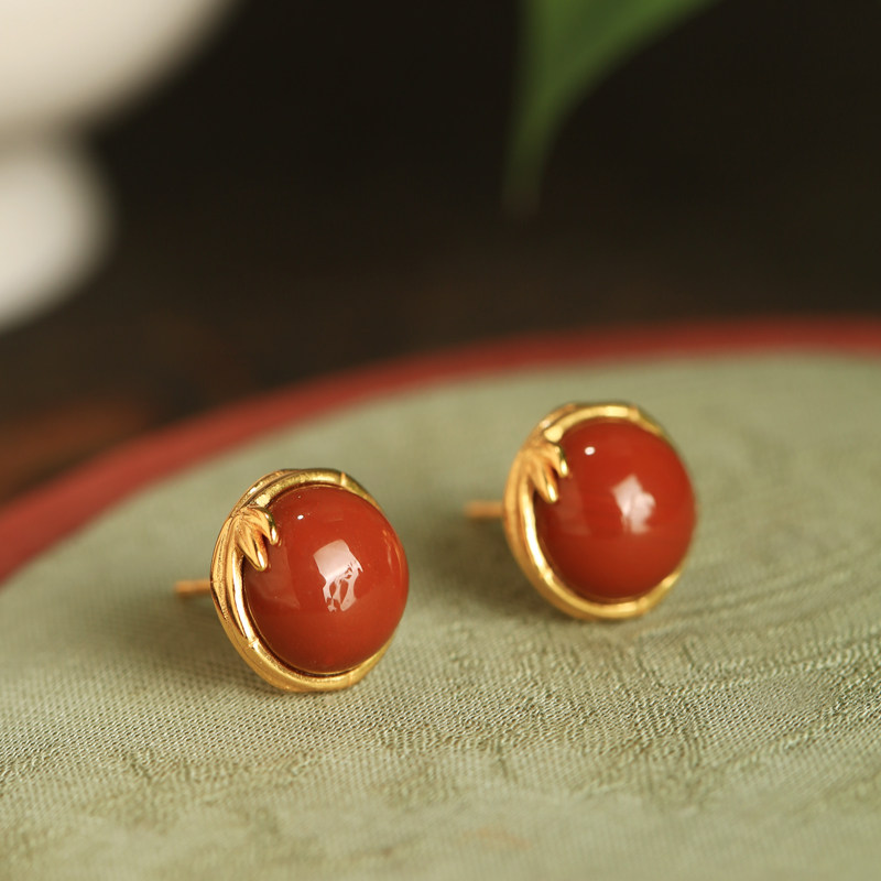 天然南红纯银雅竹耳钉女红色新年过年喜庆玛瑙本命年耳饰耳环礼物,饰品/流行首饰/时尚饰品新,耳钉,淘宝优惠券,粉丝福利购,淘宝优惠卷