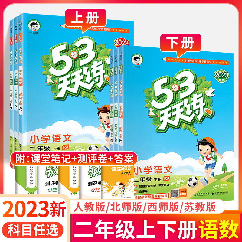 2024版53天天练二年级下册语文数学同步练习册全套人教版北师大版西师版小学语文数学同步训练五三小二郎5.3天天练尖子生每日一练-封面