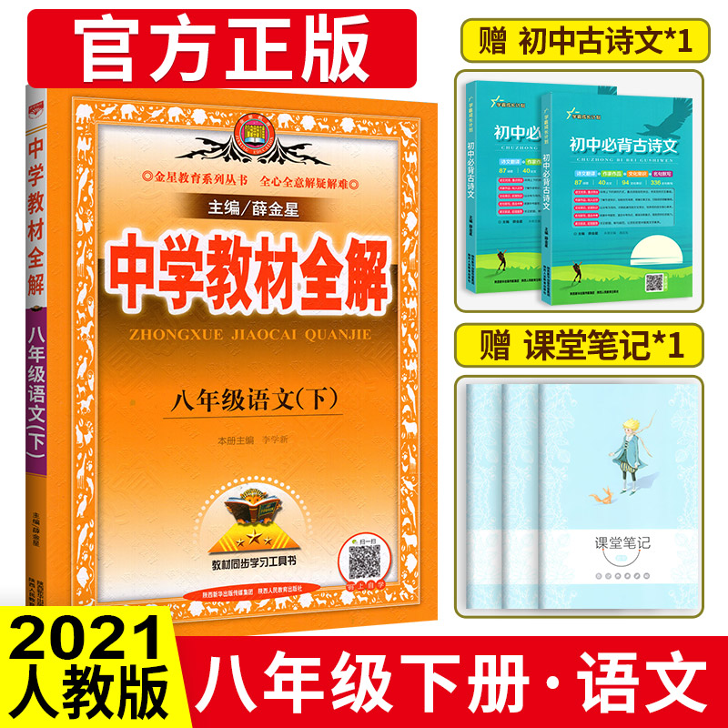 中学教材全解八年级下册语文 2021人教版八年级下册语文书配套教材解读 初二下册语文辅导书初中全解语文八下新教材完全解读薛金星