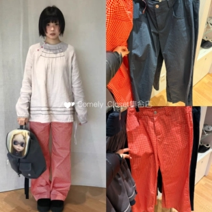 在途 coyseio联名blythe 26早春新款 格纹微喇叭裤长裤休闲裤女