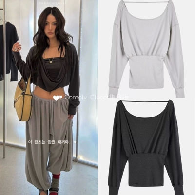 韩国采购 CERRIC 26春夏新 甜酷辣妹风前后穿垂坠感船领露背上衣