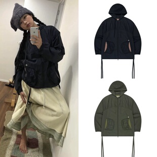 韩国现货 coyseio 25秋季新款日系褶皱抽绳连帽防风外套冲锋衣女