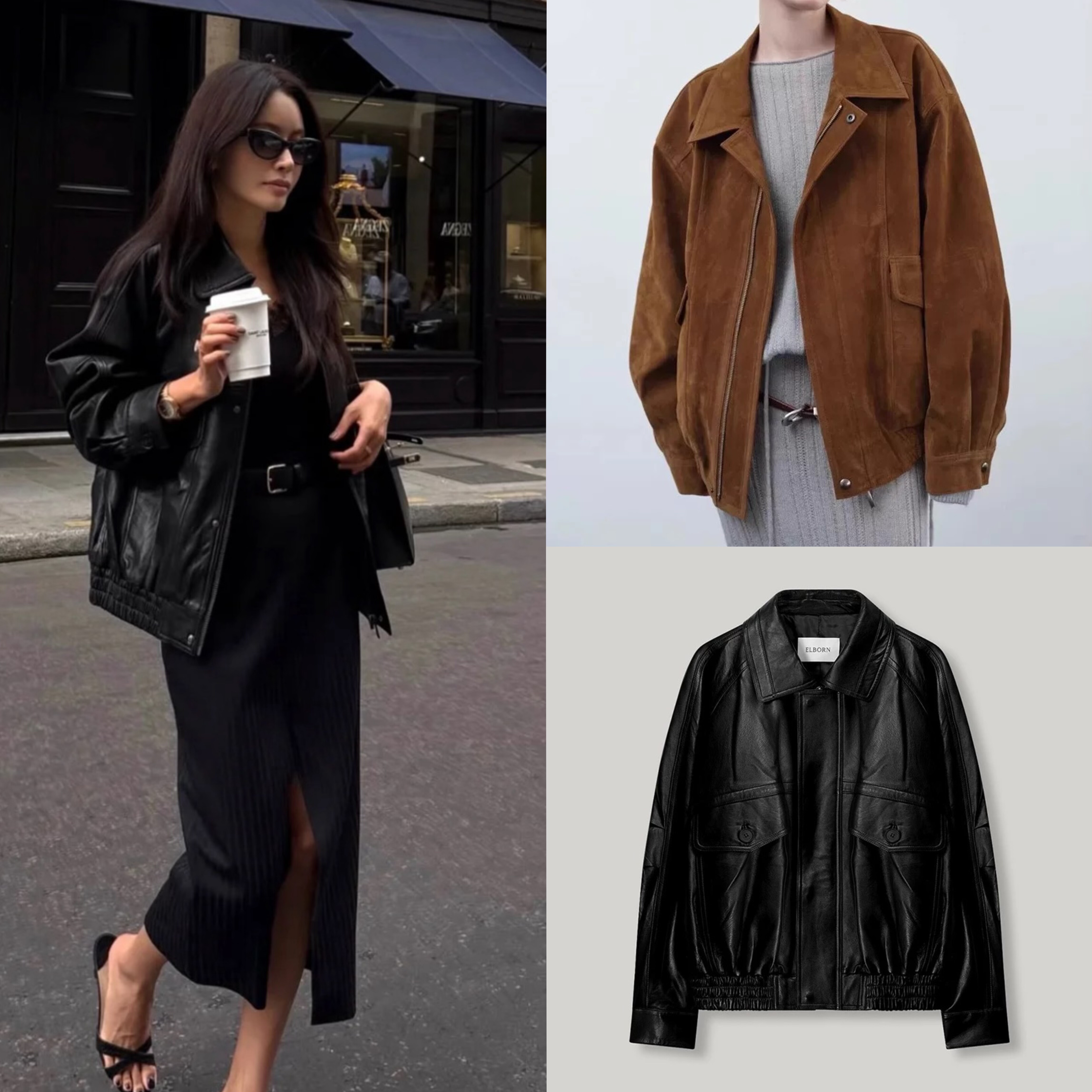 韩国采购 ELBORN 翻领皮夹克复古宽松简约大口袋拉链设计长袖外套