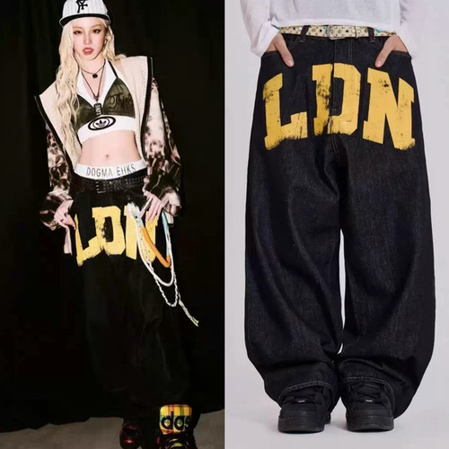 现货 Jaded London 26春新款 宋雨琦同款 宽松阔腿深色休闲牛仔裤