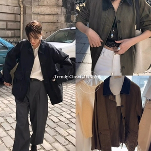 代购 HOWUS 25秋季新款 复古拼色翻领单排扣工装风衣中长款外套女