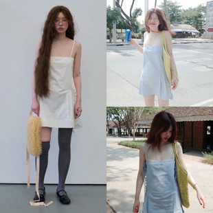 韩国在途现货 freckle 26夏季新款 复古蕾丝边吊带裙连衣裙短裙女