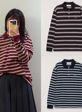 韩国正品 DUNST 25新款 MULTI STRIPE 条纹polo长袖 T恤男女款