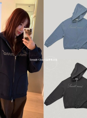 北京现货 smoothmood 25秋冬新款宽松字母刺绣加绒连帽卫衣外套女