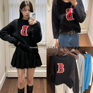 现货 the Barnnet 24秋季新款 八奶宽松圆领套头撞色B字母毛衣女