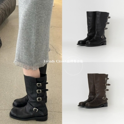 韩国正品直邮 atelier edition 25新款 牛皮带扣一脚蹬百搭中筒靴