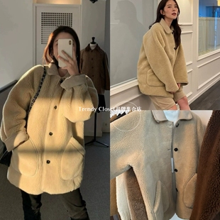 买手店 ethos 25冬季新款 羊羔毛皮毛一体外套复古立领保暖大衣