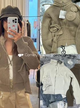 韩国采购 openyy 26春季新款 麻花拉链毛衣开衫高领针织短款外套