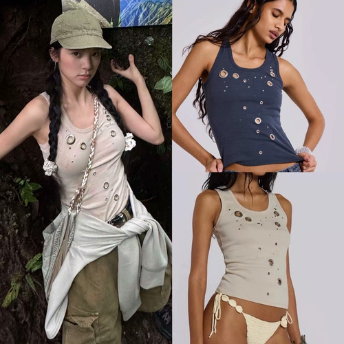 现货 Jaded London 欧阳娜娜同款 辣妹圆环柳丁镂空修身无袖背心