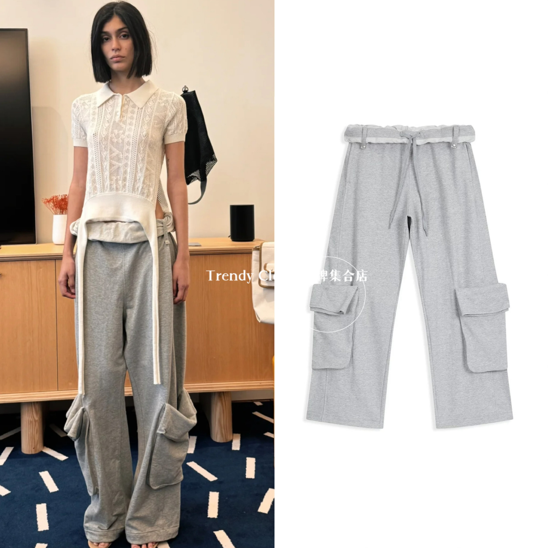 买手店 CLOSET OPEN YY 25春夏新款经典翻边直筒大口袋抽绳工装裤图片
