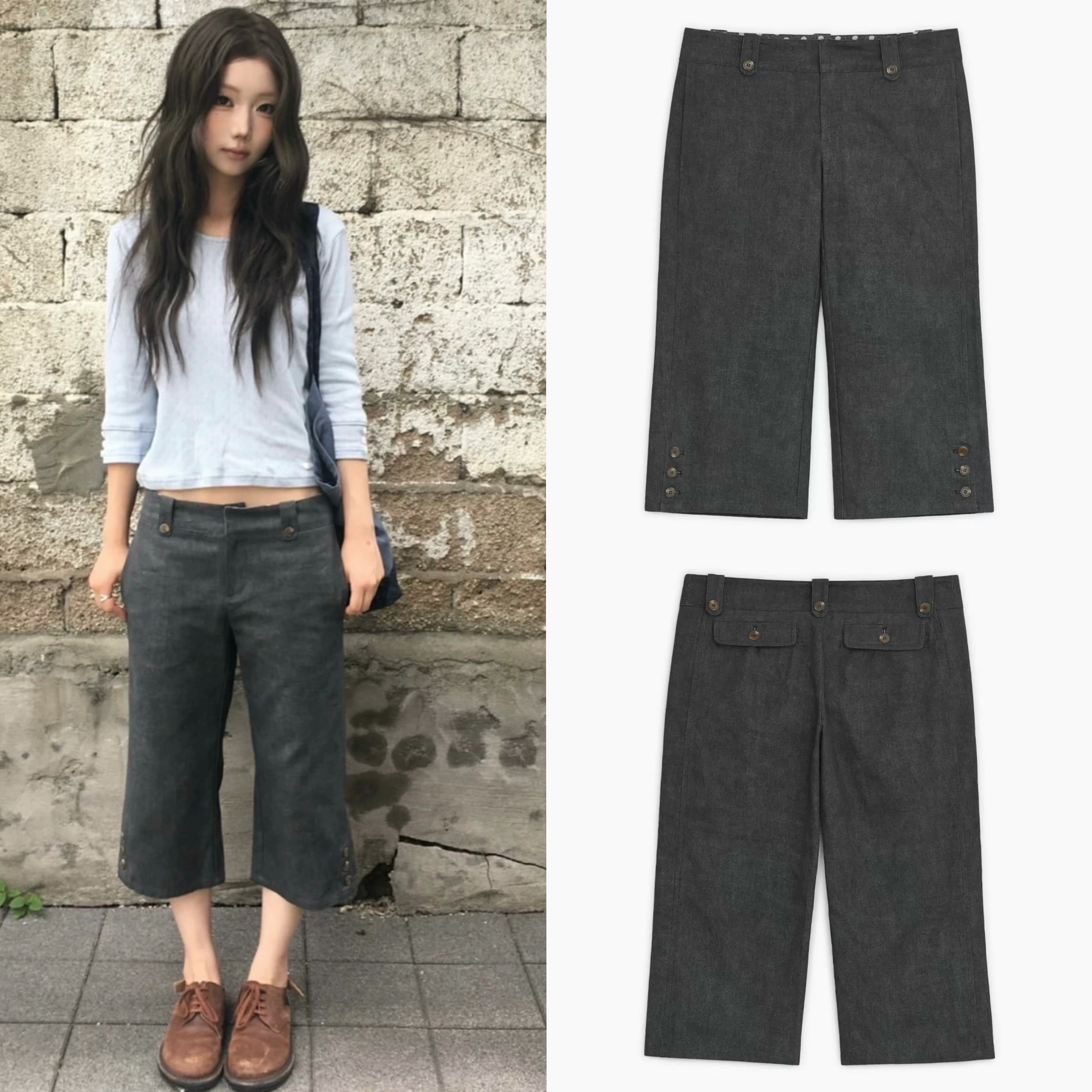oheshio 韩国设计师品牌 26秋季新款 复古感纽扣细节七分裤女图片