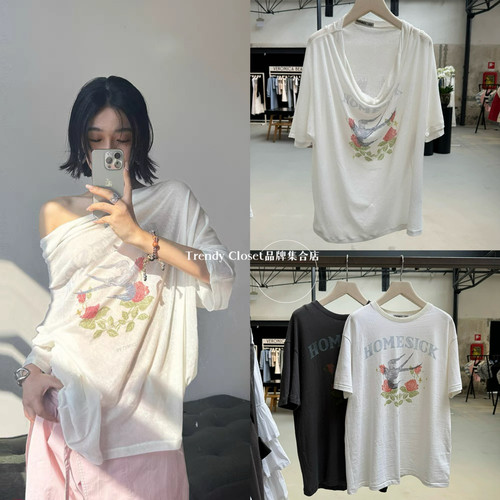 现货 CLOSET OPEN YY 2025夏季新款 薄款玫瑰花飞燕印花短袖T恤女