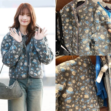 现货 Minnie米妮同款 RAIVE 25新款韩系风花朵摇粒绒立领外套女