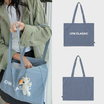 韩国正品现货 lowclassic 26新款 大容量格纹帆布包手提袋手拿包