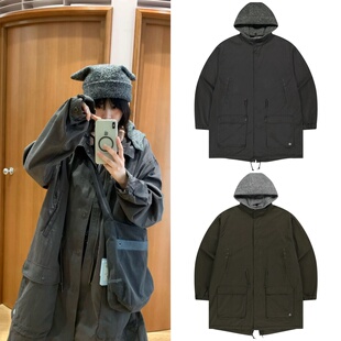 现货 coyseio 25秋冬新款 宽松休闲可拆卸连帽抽绳工装风衣外套