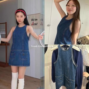 在途 overdue flair 2024春夏新款 HALTER DENIM复古背心牛仔裙