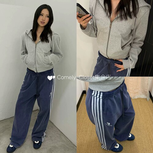 买手店现 Pioneers 26新款 连帽运动卫衣外套洗水直筒宽松卫裤女