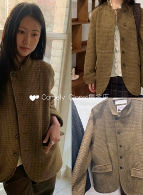 买手店现货 viaplain 26早春新款 复古单排扣人格纹羊毛西装外套